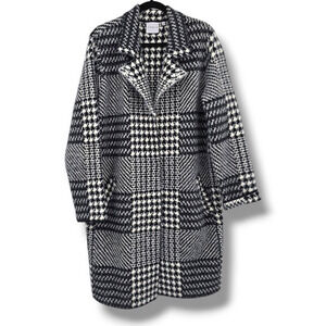 Cyrus‎ Women's Houndstooth Plaid Fuzzy Cozy Midi Long Length Jacket Black Size L
